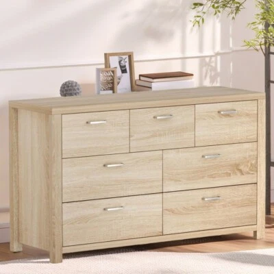 Maxi Chest of Drawers Spacious 7 Drawer Cabinet Side Tables Ample Storage Oak
