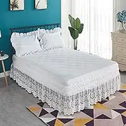 BBPM Bed Skirt Queen Size 15 Inch Drop Check Plaid Adjustable Elastic Wrap Around Bedskirt Dust Ruffle for Bedroom/Country/Villa, Easy Fit Wrinkle Bedding,White,King/200 * 200cm