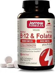 Jarrow Formulas Methyl B-12 & Methylfolate + P5P (B6) Lozenges, Cherry, 60 Count