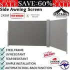Instahut Side Awning Sun Shade Outdoor Retractable Privacy Wall Screen 2X6M Grey