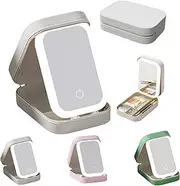 Periodicali Travel Makeup Mirror, Foldable with LED Fill Light, Cosmetic Storage Box, Dustproof and Portable (White)
