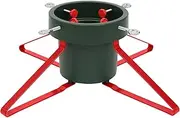 Harbour Housewares Classic Real Christmas Tree Stand - Green/Red - 5.5in (14cm) - Metal Large Live Christmas Tree Decor Xmas Tree Holder for 2.5m Height with Water Holder & Adjustable Trunk Support