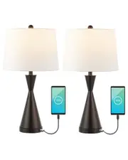 JONATHAN Y Colton 26In Set Of 2 French Country Farmhouse Iron LED Table Lamp With USB Charging Port