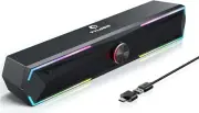 Pc Speakers, Computer Sound Bar with Stereo Sound, Flowing LED, Bluetooth & USB