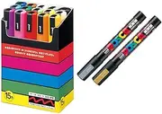 Uni-posca Paint Marker Pen SUPECIAL SET (c-set) Mitsubishi Pencil Uni Posca Poster Color Marking Pens Medium Point 15 Colours (PC-5M15C) Gold & Silver