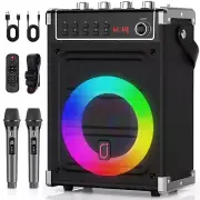 JYX Karaoke Machine with 2 Wireless Microphones, Portable Bass/Treble Bluetoo...