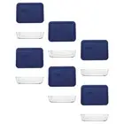 Pyrex (6) 7210 3-Cup Glass Dishes and (6) 7210-PC Dark Blue Lids