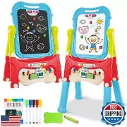 Toddler Art Easel Toys, Magnetic Chalk Board and White Board Easel for Kids w