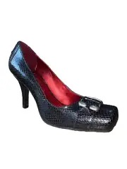 Bronx Claudine Square Toe Y2K W/Buckle Black Leather Heels Womens Size 10 NEW