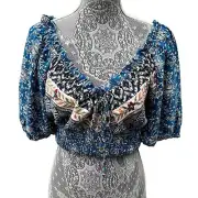 Joie Women’s S Blue Floral Bohemian Peasant Crop Top, Joie Blouses, Joie Tops