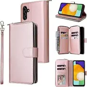 [YocoverTech] for Samsung A04S Case, for Galaxy A13 4G Wallet Case[9 Card Slots+1 Cash Slot] PU Leather Stand Flip Zipper Wallet Cover[6.6 inch]-Rose Gold