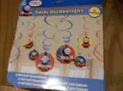 12 x THOMAS THE TANK ENGINE BIRTHDAY PARTY FOIL HANGING SWIRL DECORATIONS