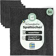 Grünschloss Dish Cloths Dish Cloths Grey Dark (5X) Washable Cleaning Cloths Cotton & Wood Pulp (Made in Sweden) Sponge Cloth Kitchen Extra Absorbent – Kitchen Washcloths Modern & Hygienic