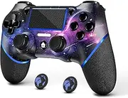 Wireless Controller for PS4 with 2 Thumb Grips and 3.5mm Audio Port, Purple Galaxy Custom Design V2 Gamepad Joystick for PS4, Compatible with PS4, Slim, Pro and Windows PC