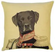 Black/Brown Labrador Dog dressed as Admiral/Commodore Pillow Cover. Belgium.