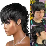 Women Black Wigs With Bangs Kinky Curly Hair Glueless Human Hair Wigs