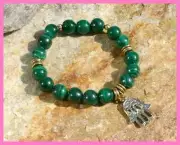 Hamsa Collection Green Malachite Yoga Mala Bracelet Healing Hand