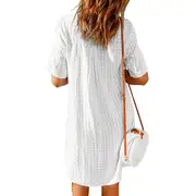 Women Boho Summer Side Split Deep V Neck Short Sleeved Maxi Dress with Belt