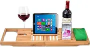 Bamboo Bathtub Tray - Expandable Bathtub Caddy Tray, Adjustable Bath Table Storage Shelf Bath Accessories for Relaxation, Bathroom Trays with Books, Tablet, Wine, Phone Holder