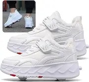 [AMMFIT] New Kids Roller Skates Shoes Winter Warmth Sneakers for Girls Boys Double-Row Wheels Shoe Technical Skateboarding Shoes,White-5BigKid