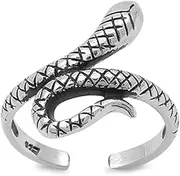 [Silvernshine Jewels] Women's 14K White Gold Plated Sterling Silver Black Mamba Snake Adjustable Toe Ring