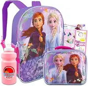 Disney Frozen Backpack with Lunch Bag Set - Bundle with 16 Frozen Backpack, Frozen Lunch Box, Water Bottle, Stickers, More | Frozen Backpack for Girls