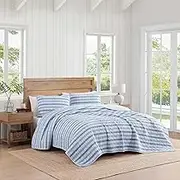 Tommy Hilfiger® - Twin Quilt Set, Cotton Textured Bedding with Matching Sham, Medium Weight Bed Set, European Closure, Oeko-TEX Certified (Dreamy Plaid Blue)
