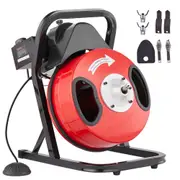 Drain Cleaner Machine 50FT x 1/2Inch Manual Feed Snake Auger with 4 Cutter