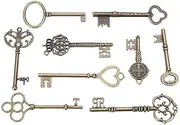 9PCS Big Large Antique VTG Old Brass Skeleton Keys Lot Cabinet Barrel Lock