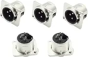 priaolker 3 Pin XLR Male Socket Metal Panel Mount Chassis Microphone Audio Jack D-Type Connector Adapter, Pack of 5
