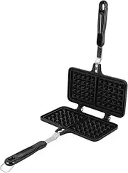 Stovetop Waffle Maker Pan, Anti Stick Aluminum Even Heating Double Waffle Baking Pan, Portable Aluminum Alloy Stove Top Cast Iron Waffle Maker Pan Double Pie Waffle Maker for Breakfast