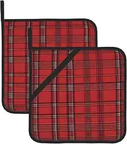 Plaid Red and Black Potholders BBQ Pot Holders for Heat Resistant Potholder, Hot Pads,Cooking Baking(2-Pack)