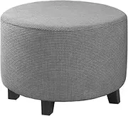 All Inclusive Elastic Round Chair Cover Spandex 360 Degree Footstool Protector Living Room Sofa Round Ottoman Case Protector(New Grey)