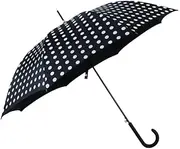 Portable Black Golf Umbrella Polka Dot Pattern Stick Umbrella Portable Windproof Rainproof Automatic Open Canopy Vented Cane Umbrella for Travel Business
