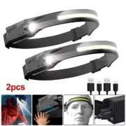 2pcs COB+LED Headlamp Head Torch Work Light 4-Mode USB Rechargeable Band Lamp