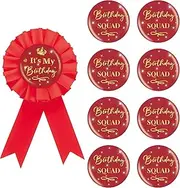 [ROSTYAKZ] 9PCS It's My Birthday Button Pins, Birthday Squad Button for Girl, Red Birthday Pinback for Women 18th, 21st, 25th, 30th Birthday, Happy Birthday Badges Party Supplies, tinplate, rosette