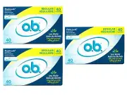 o.b. Tampons Regular No Applicator, Unscented - 40ct Pack of 3