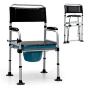 4-in-1 Folding Bedside Commode Chair with Detachable Bucket and Towel Holder - C