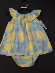 Carter's Summer Spring Blue Yellow Lemon Print Cotton Blend Romper Baby 18M