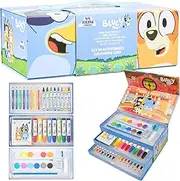 Bluey Kids Painting Supplies Set, 44 Pieces Travel Art Supplies in Case - Kids Gifts (Blue 3 Tier)
