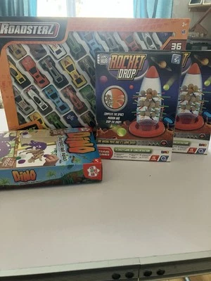 toys bundle : 36 Piece Car Set , Rocket Drop Game x2 & Dino Construct And Mould