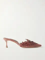 [Manolo Blahnik] Manolo Blahnik - Harnes 50 Appliquéd Suede Mules - Brown - IT40.5 IT 40.5 Brown