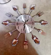 Timelike Kitchen Wall Clock 3D Removable Modern Creative Cutlery Kitchen Spoon