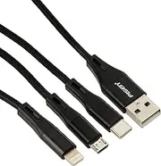 Pisen 3-in-1 Lightning + USB-C + Micro-USB Aluminum Alloy Braided Charging Cable, 1.5 Meter