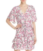 Aqua Womens Tie Front Floral Crop Top Blouse, Pink, Small