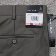 Perry Ellis Dress Pants NWT Mens 40x32 Gray Flat Front Polyester/Rayon Cuffed