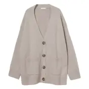 H&M Boxy Cardigan Sweater Light Taupe Knit M Tall