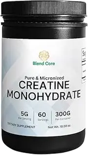 Blend Core Creatine Monohydrate - Pure & Micronized - Unflavored Creatine Powder 5G Per Serving - 60 Servings - Pure Creatine for Ultimate Results Endurance & Recovery