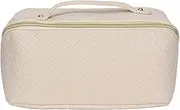 [ZLXHDL] Makeup Storage Bag, Travel Cosmetic Bag, PU Leather Woven Pattern Zippers Closure Travel Makeup Bag with Handle for Travel (White)