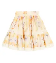 [Petite Amalie] Petite Amalie Floral ruffled silk and linen skirt Y 6 beige